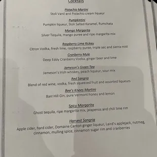 Cocktail menu
