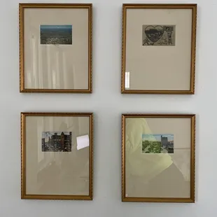 4x Framed Vintage Postcards.