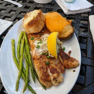 Blackened redfish with stuffed potato