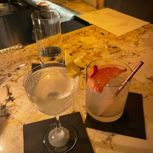 Mezal drink (right) and gin drink (left)