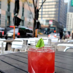 a drink on a wooden table