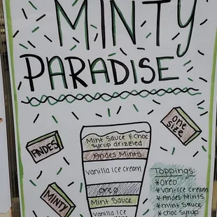 a sign for minty paradise