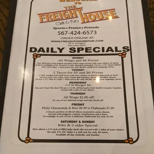 Daily specials on menu.