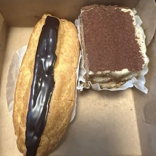 Tiramisu (12/10) and eclair (10/10)