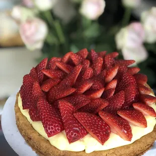 a cake with strawberries on top