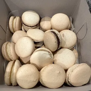 Box of macarons freshly made to take home.