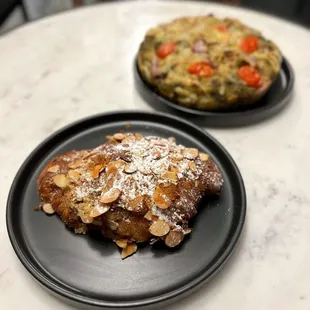 pesto tomato focaccia, almond croissant (ig @fanaticdiner)