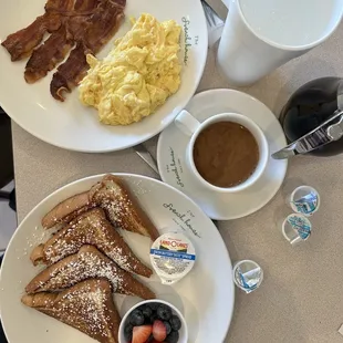 Pancake Breakfast includes two eggs and choice of meat.