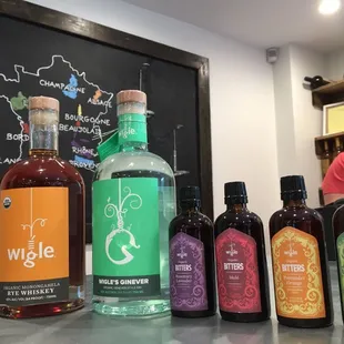 Wigle whiskey, gin and bitters