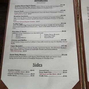 Breakfast menu