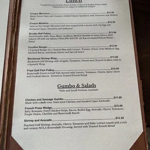 Lunch menu