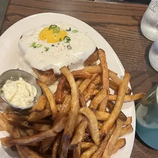 Croque Madame and truffle fries