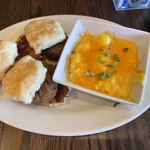 Sweet Baby Breesus Breakfast, cheddar grits