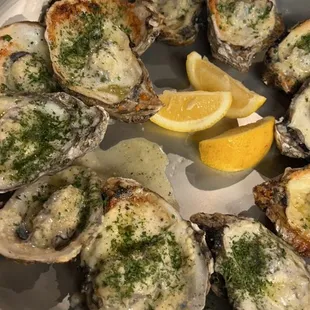 Mardi Gras oysters. Supposed to be charbroiled but it's actually broiled. No bread, no crackers, no nothing to accompany