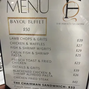 Brunch menu