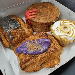 Ube Croissant (3.5 stars), Sesame Croissant (3.5 stars), Raspberry Supreme (4 stars), &amp; Banana Cream Pie (5 stars)