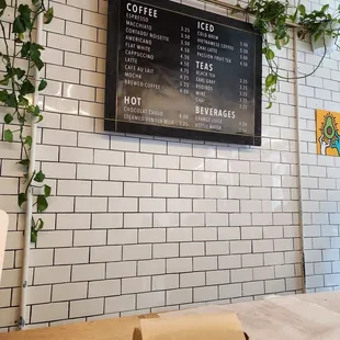 a menu on the wall