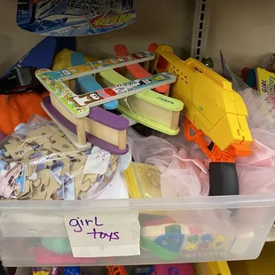 I hate the Girl Toys label but find it funny to find a big nerf gun in there.