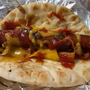 Brick House Dog with sweet-spicy mustard.