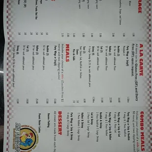 Fried Halibut, Cod, Rockfish, Chicken wings/strips. Fries, Tater Tot, Zucchini Fries, Mac &amp; Cheese, Peanut Butter Cookies and Banana Pudding