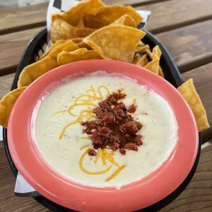 White Queso with Chorizo &amp; Chips