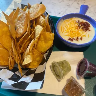 White Queso with Chorizo & Chips