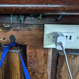 Perfect! You can charge your phone and hang your bag under the bar.