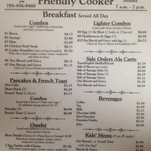 Front of the menu.