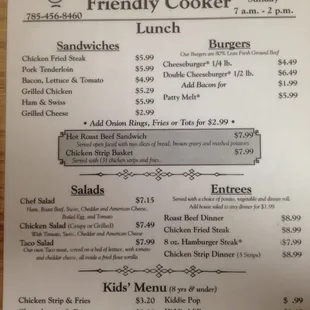 Front of the menu.