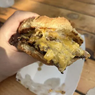 a hand holding a sandwich