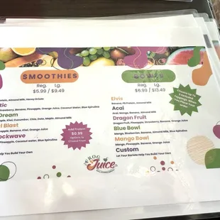 2024 Menu Smoothies &amp; Bowls