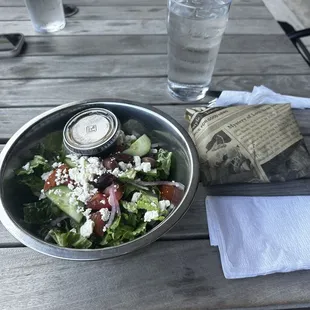 Half Greek salad and Turkey Club Sandwich