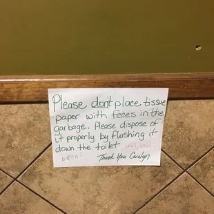 a sign on the floor