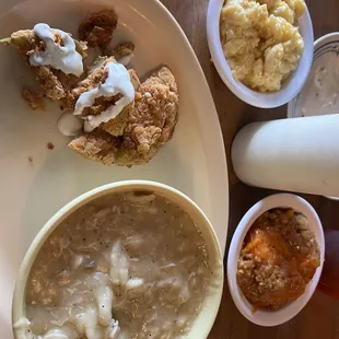 Chicken and dumplings, Mac and cheese, fried green tomatoes with homemade ranch, sweet potato pie (oh my!!)