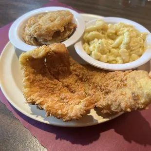 Flounder w/Mac and cheese and fried green tomatoes