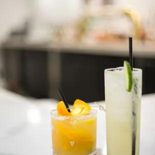 two cocktails on the bar