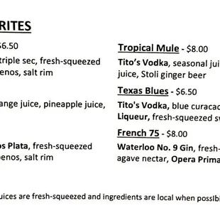 Good cocktail menu prices