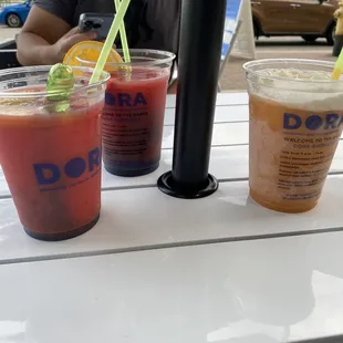 three drinks on a table