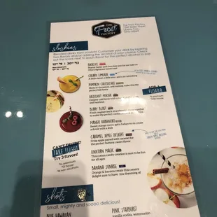 Menu of great slushies