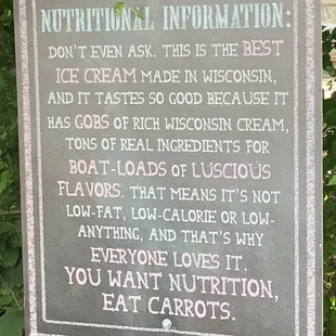 a sign stating that there is a nutritional information