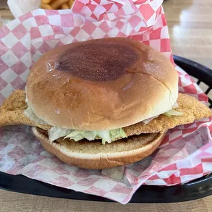 Fried catfish sandwich and as you can see, it is not chintzy