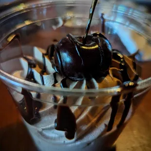 Mother&apos;s Day Buffet - Chocolate Mousse with chocolate syrup and a cherry