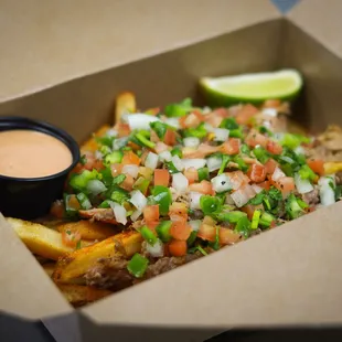 Pernil loaded fries. Fryday special