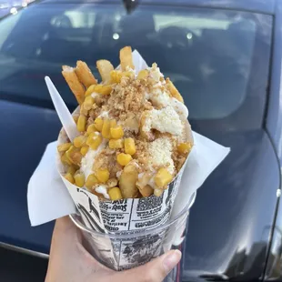 garlic aioli w corn, parm, &amp; fried onions