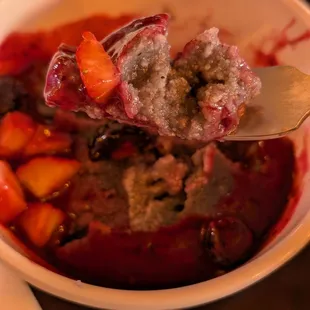 Blue Corn Mush: Mashed Blue corn, maple syrup, with berries on top