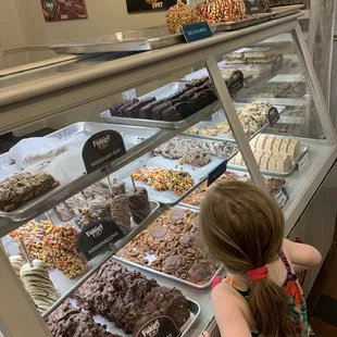 mississippi  mud, sugar free chocolate nut, Rice Krispies treats Marshmallows, pretzels, pralines Rocky road, turtles, birthday cake