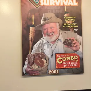 a poster of a man holding a cake