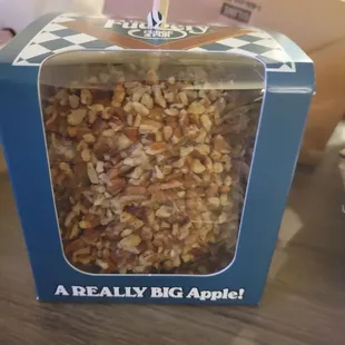a box of nuts on a table
