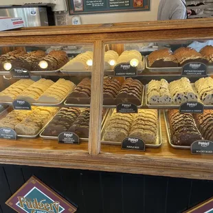 a display case full of pastries
