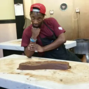 Funny...He was so silly. ..but he makes good fudge. ...got to watch him make the bars...